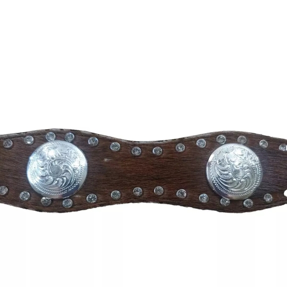 Nocona Hair On Hide Leather Belt  Conchos Rhinestone Bling Brown Woman M Western